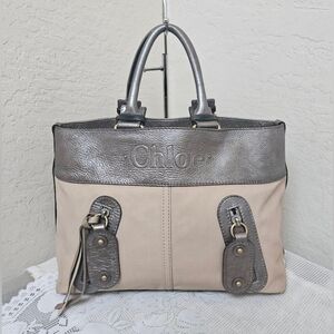 Chloe Canvas Leather Handbag Satchel AUTHENTIC